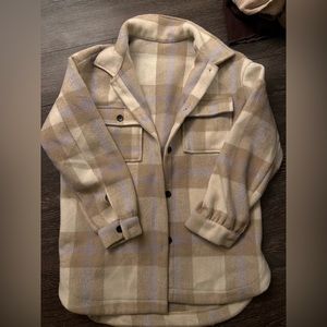 Plaid Shirt Jacket - Purple, Tan, White Tones